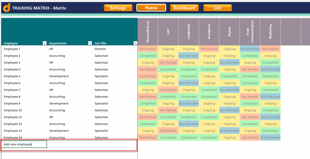 Editable Training Matrix Training Matrix Excel Template