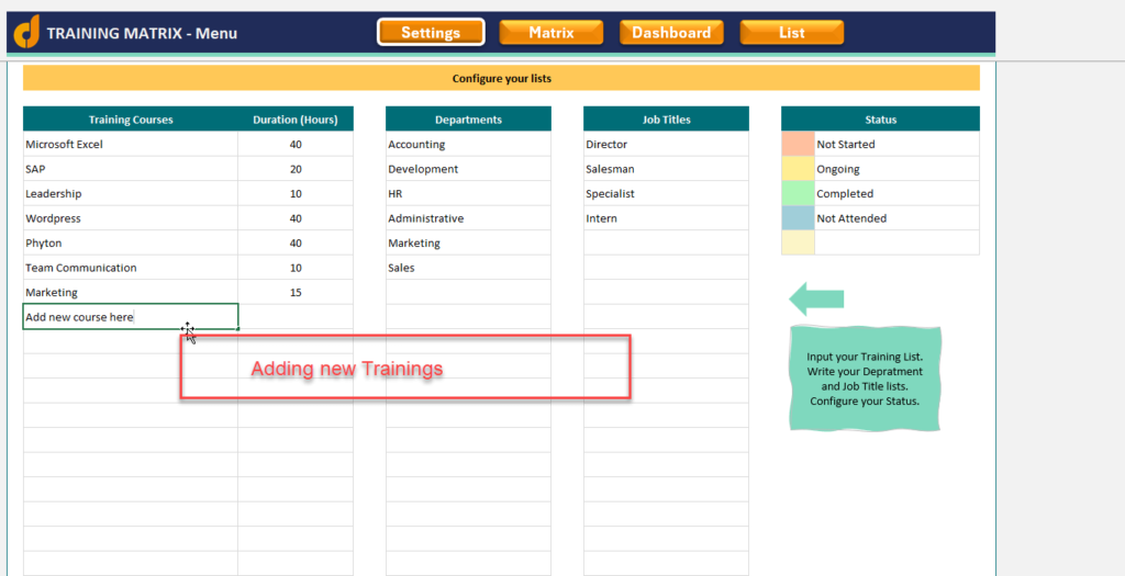 Dynamic Training Matrix Training Matrix Excel Template