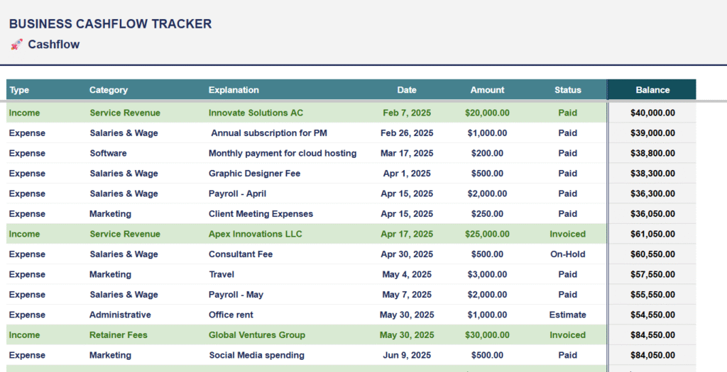 Company Cash Flow Tracker