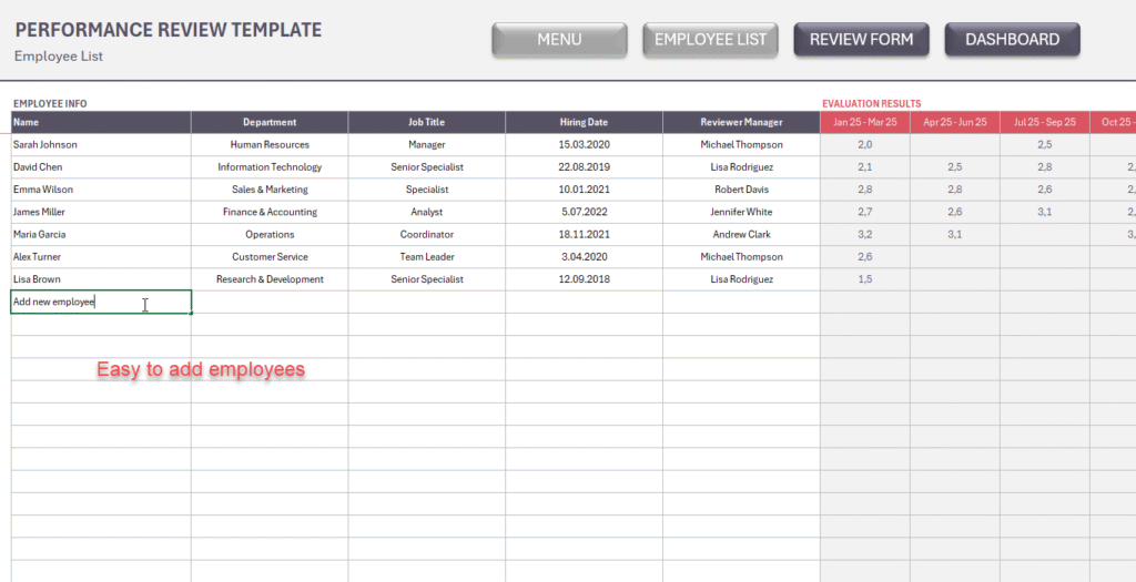 Excel Employee Evaluation