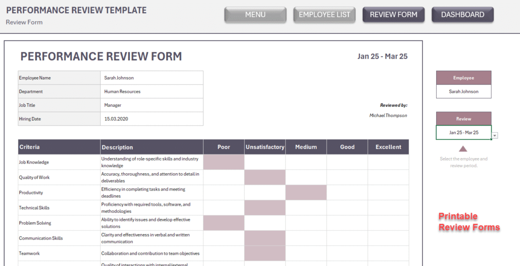 Employee Review Form