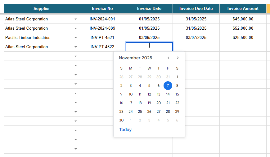 Accounts Payable Spreadsheet