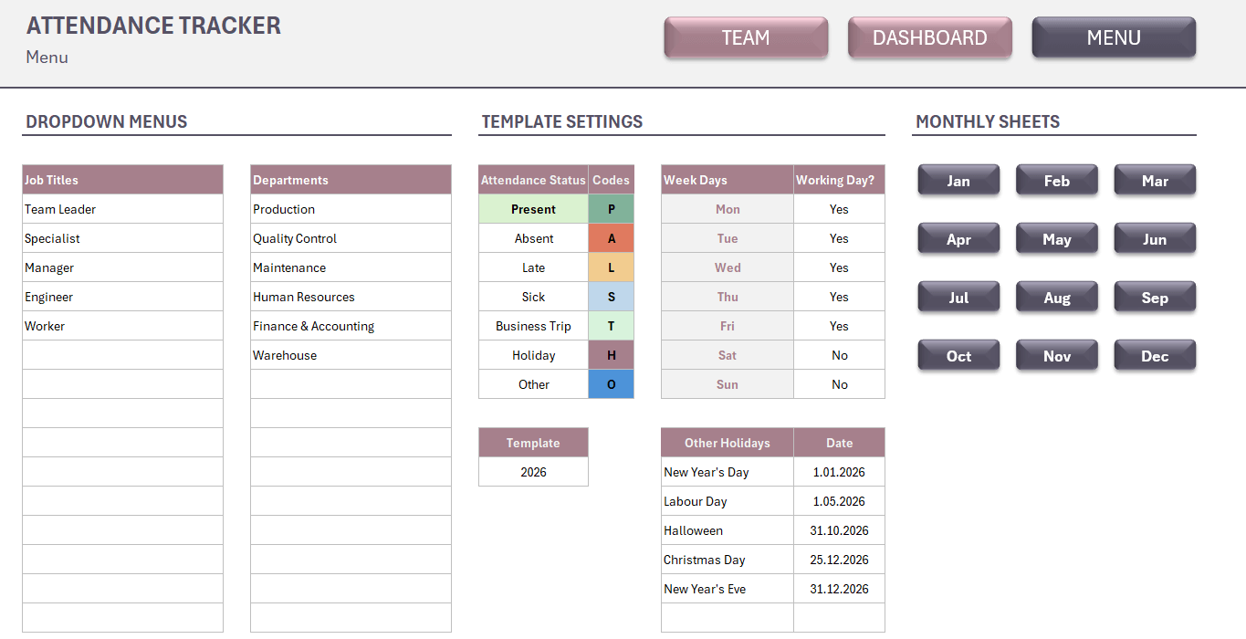 Attendance Tracker Excel Template