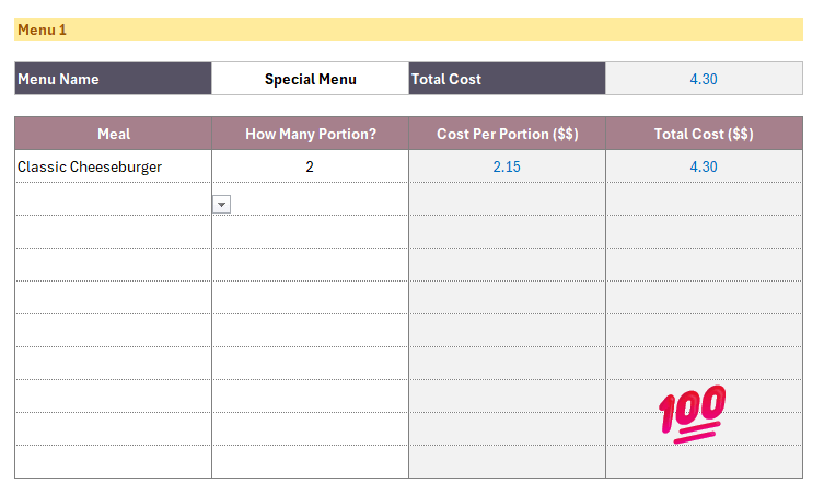 Food Cost Calculator Excel Template